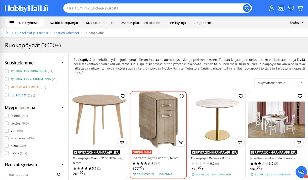 HobbyHall ruokapöydät